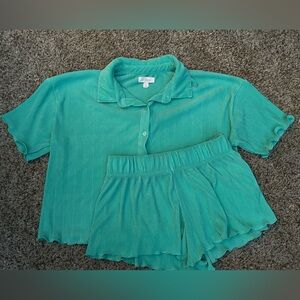 Teal Ribbed Two-Piece Set